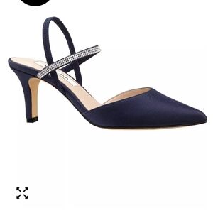 Nina Navy Sparkle Slingback Heels with Crystal Strap